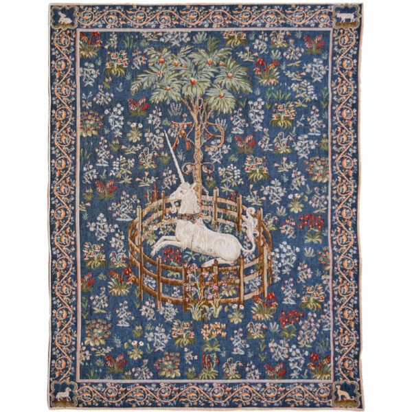 Unicorn In Captivity Blue Medium Wool Tapestry