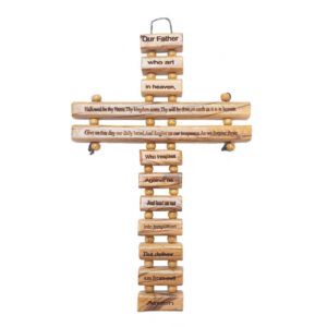Olive Wood Lord's Prayer Cross