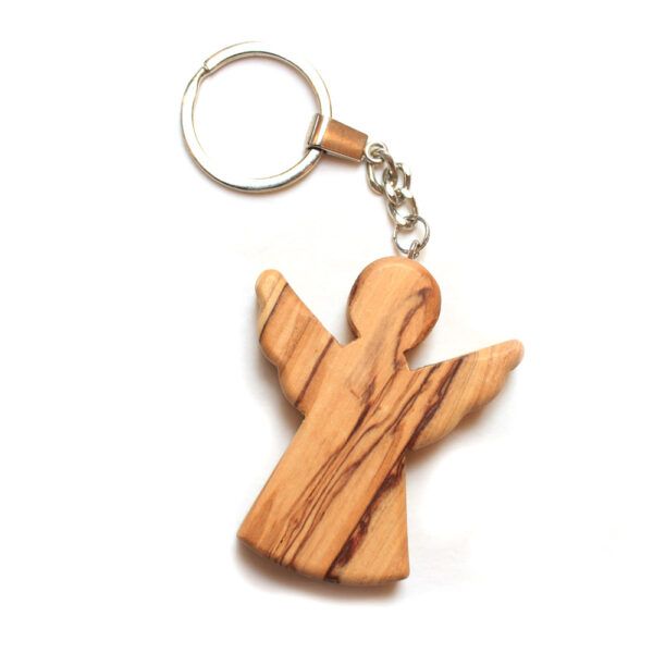 Olive Wood Angel Keyring