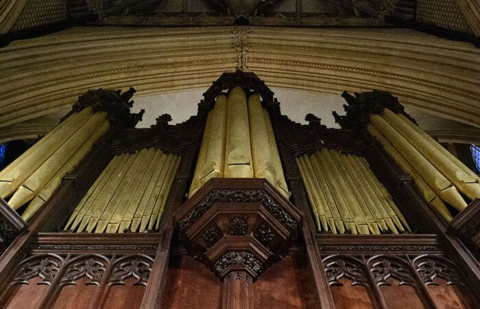 Looking up at some organ pipes