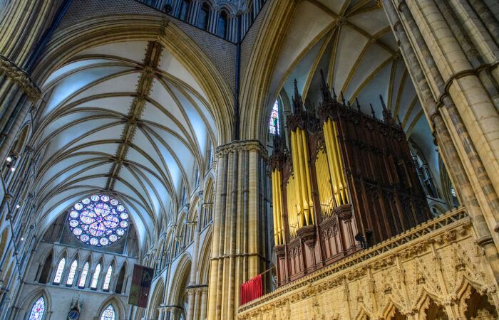 A view looking up at the Father Wallis Organ